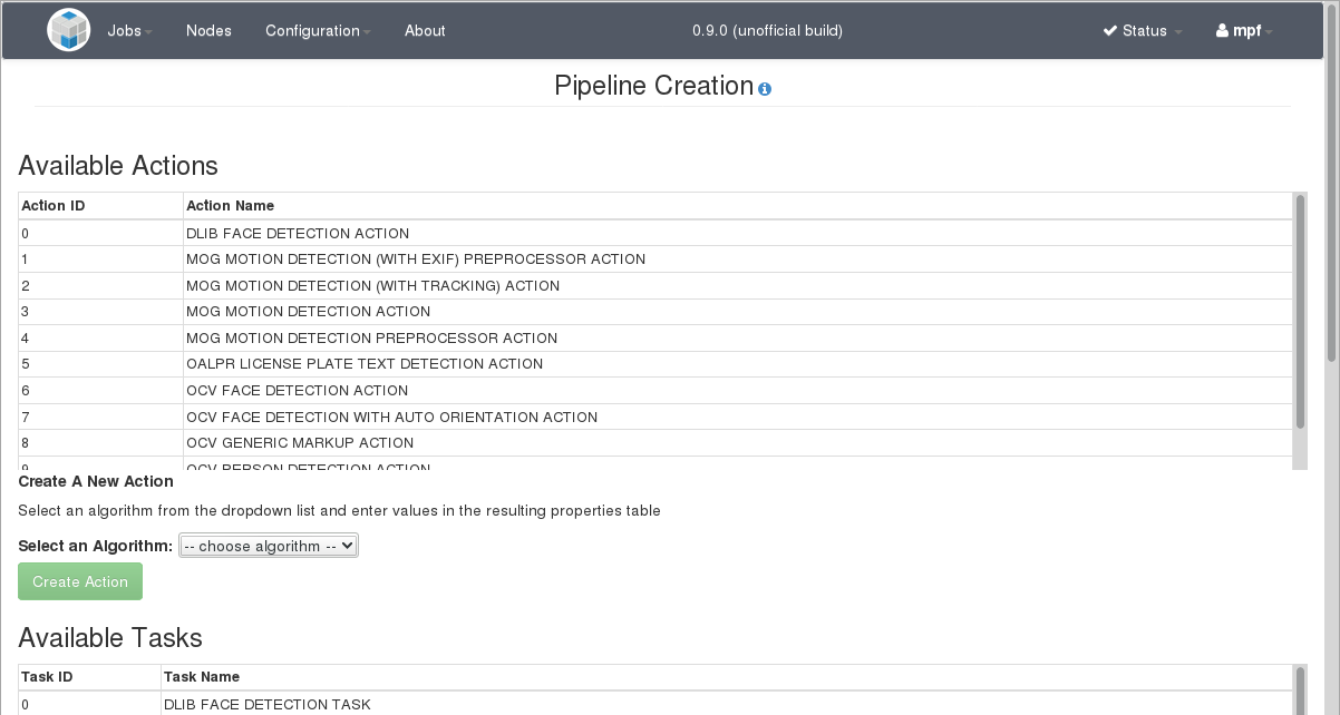 Pipeline Creation Page